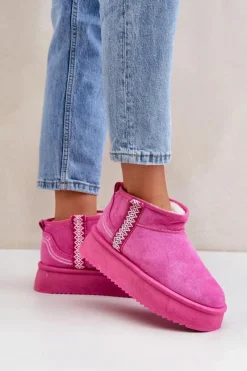 Clearance Śniegowce Na Platformie Ze Wzorem Różowe Udra Damskie Śniegowce Damskie