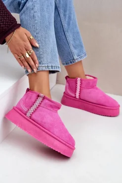 Clearance Śniegowce Na Platformie Ze Wzorem Różowe Udra Damskie Śniegowce Damskie