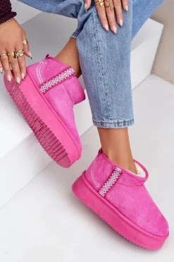 Clearance Śniegowce Na Platformie Ze Wzorem Różowe Udra Damskie Śniegowce Damskie