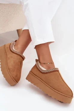 Śniegowce Niskie Damskie Z Haftem Na Platformie Camel Taliah Damskie Śniegowce Damskie