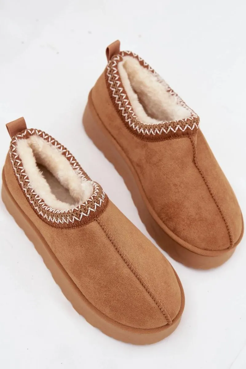 Śniegowce Niskie Damskie Z Haftem Na Platformie Camel Taliah Damskie Śniegowce Damskie