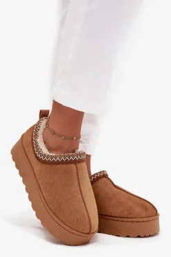 Śniegowce Niskie Damskie Z Haftem Na Platformie Camel Taliah Damskie Śniegowce Damskie