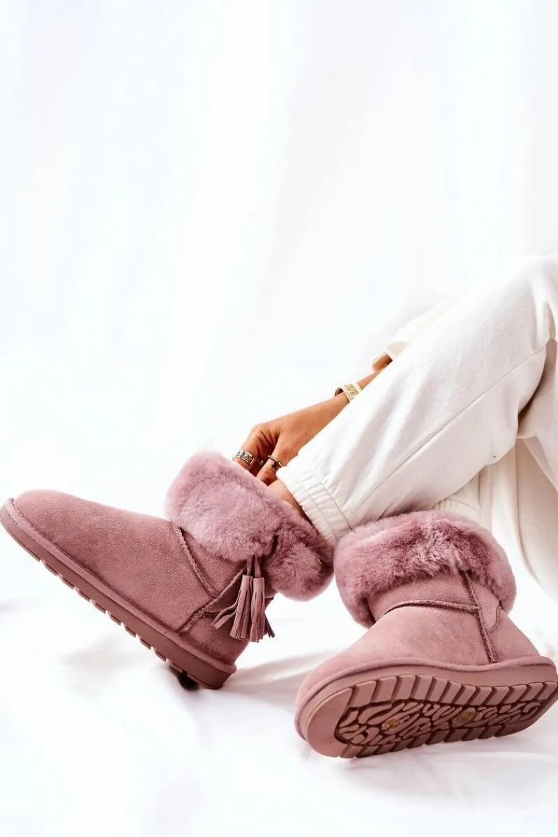 Śniegowce Damskie>Boto Śniegowce Ocieplane Frędzle Różowe Sorella