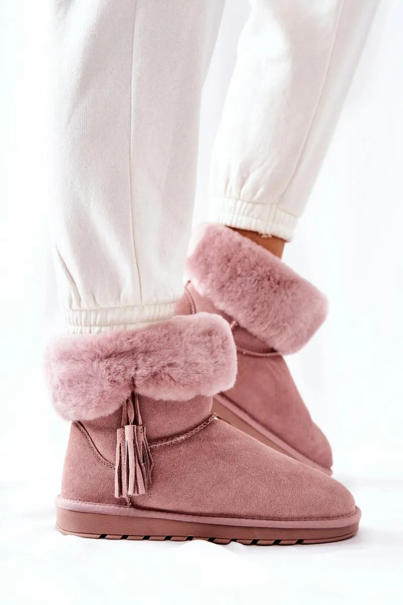 Śniegowce Damskie>Boto Śniegowce Ocieplane Frędzle Różowe Sorella