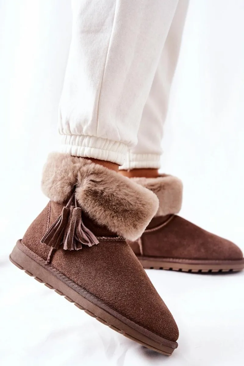Śniegowce Damskie>Boto Śniegowce Ocieplane Frędzle Brązowe Sorella