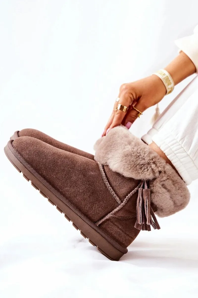 Śniegowce Damskie>Boto Śniegowce Ocieplane Frędzle Brązowe Sorella