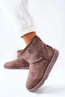 New Śniegowce Ocieplane Futerkiem Brązowe Vicandi Damskie Śniegowce Damskie