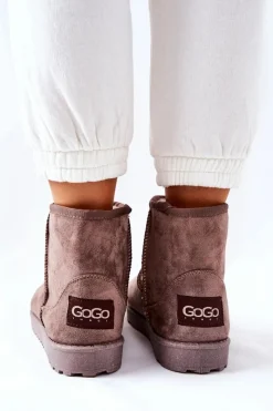 New Śniegowce Ocieplane Futerkiem Brązowe Vicandi Damskie Śniegowce Damskie