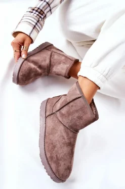 New Śniegowce Ocieplane Futerkiem Brązowe Vicandi Damskie Śniegowce Damskie