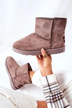 New Śniegowce Ocieplane Futerkiem Brązowe Vicandi Damskie Śniegowce Damskie