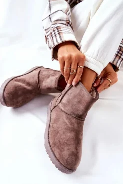 New Śniegowce Ocieplane Futerkiem Brązowe Vicandi Damskie Śniegowce Damskie