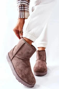 New Śniegowce Ocieplane Futerkiem Brązowe Vicandi Damskie Śniegowce Damskie