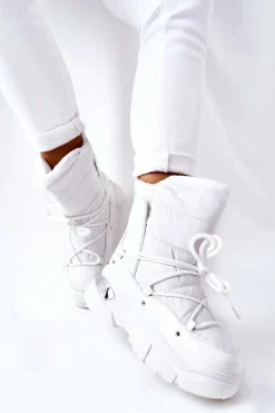 Śniegowce Damskie>Boto Śniegowce Ocieplane Futerkiem Białe Holys