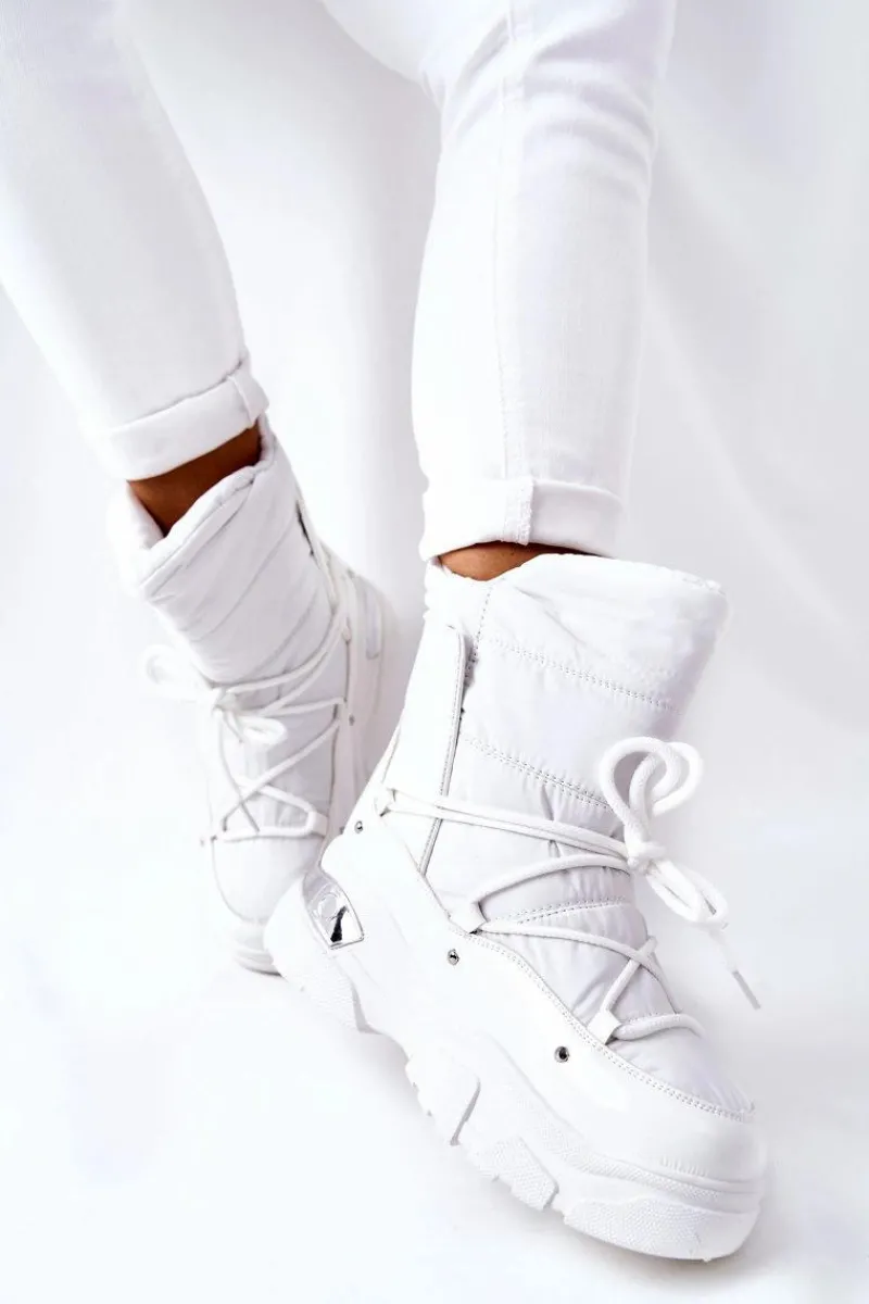 Śniegowce Damskie>Boto Śniegowce Ocieplane Futerkiem Białe Holys