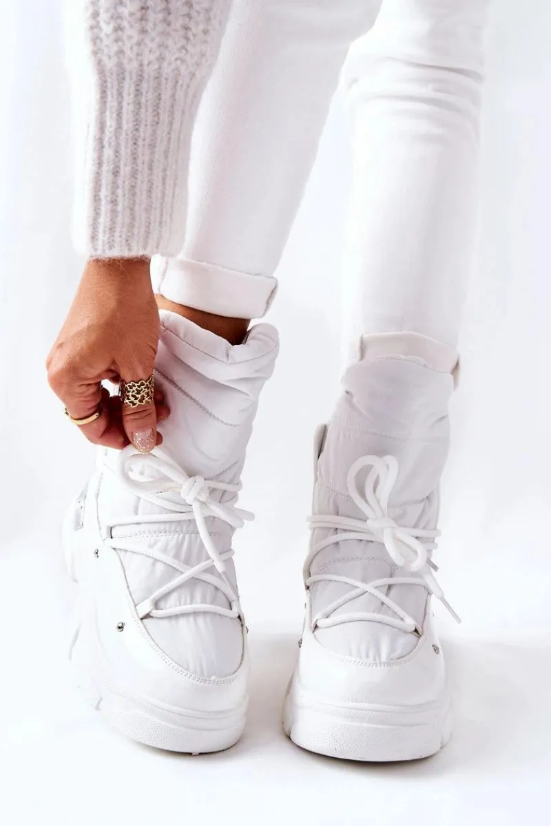 Śniegowce Damskie>Boto Śniegowce Ocieplane Futerkiem Białe Holys