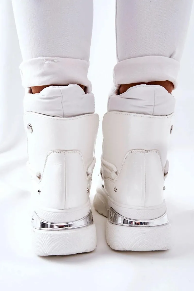 Śniegowce Damskie>Boto Śniegowce Ocieplane Futerkiem Białe Holys