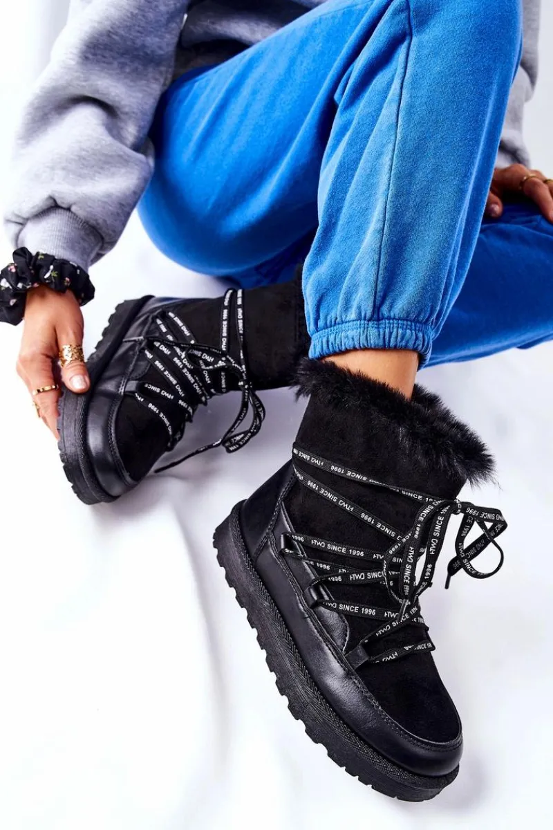 Best Boto Śniegowce Ocieplane Futerkiem Na Platformie Czarne Salemi