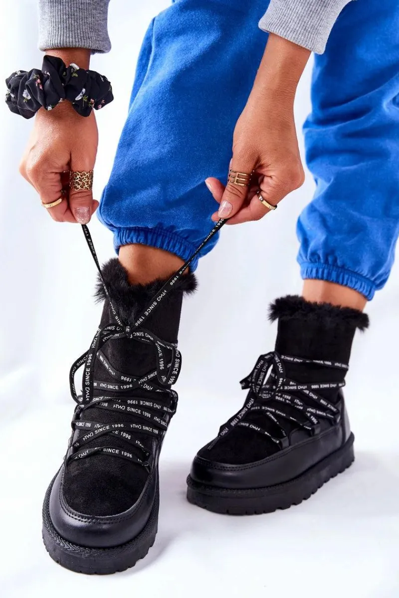 Best Boto Śniegowce Ocieplane Futerkiem Na Platformie Czarne Salemi
