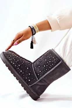 Clearance Śniegowce Ocieplane Z Dżetami Szare Mariella Damskie Śniegowce Damskie