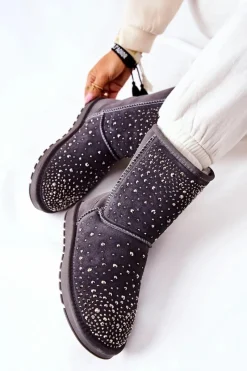 Clearance Śniegowce Ocieplane Z Dżetami Szare Mariella Damskie Śniegowce Damskie