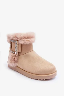 Śniegowce Damskie>Boto Śniegowce Ocieplane Z Klamrą Beżowe Dulca Beżowy