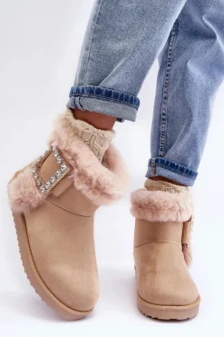 Śniegowce Damskie>Boto Śniegowce Ocieplane Z Klamrą Beżowe Dulca Beżowy