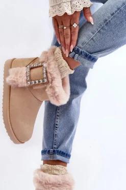 Śniegowce Damskie></noscript>Boto Śniegowce Ocieplane Z Klamrą Beżowe Dulca Beżowy