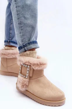 Śniegowce Damskie></noscript>Boto Śniegowce Ocieplane Z Klamrą Beżowe Dulca Beżowy