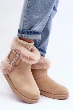 Śniegowce Damskie></noscript>Boto Śniegowce Ocieplane Z Klamrą Beżowe Dulca Beżowy