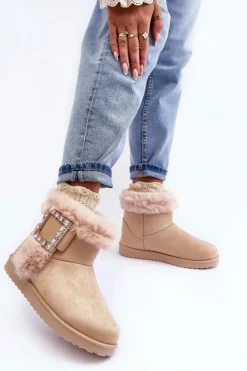 Śniegowce Damskie></noscript>Boto Śniegowce Ocieplane Z Klamrą Beżowe Dulca Beżowy