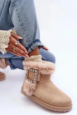 Śniegowce Damskie></noscript>Boto Śniegowce Ocieplane Z Klamrą Beżowe Dulca Beżowy