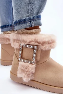 Śniegowce Damskie></noscript>Boto Śniegowce Ocieplane Z Klamrą Beżowe Dulca Beżowy