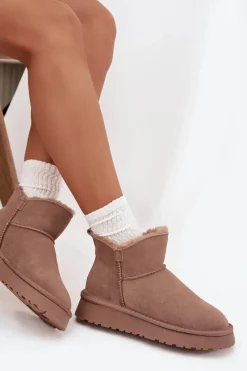 New Buty damskie Vinceza Śniegowce Z Naturalnego Zamszu Ocieplane Futerkiem Vinceza 97961 Beżowe Beżowy