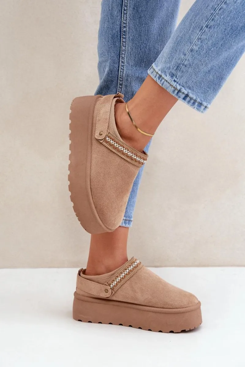 Śniegowce Damskie|Kapcie Klasyczne>Boto Śniegowce Z Ozdobnym Haftem Beżowe Selithria Beżowy