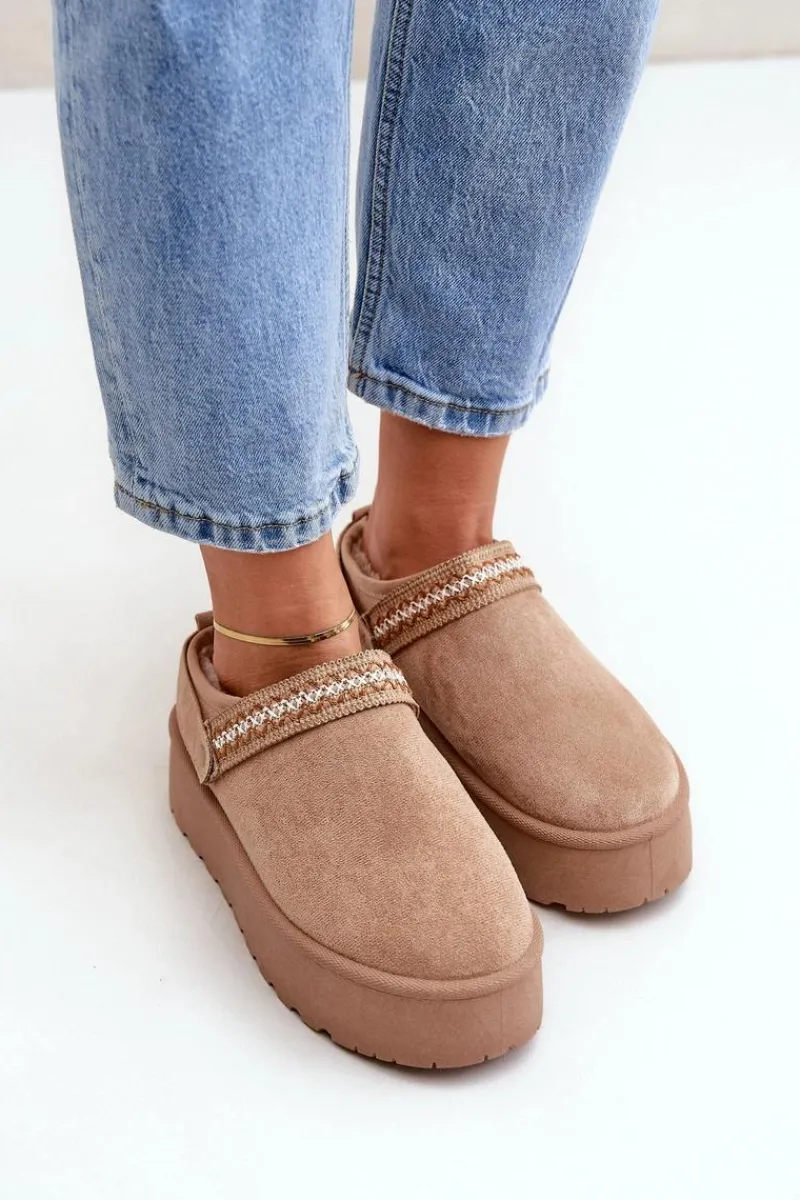 Śniegowce Damskie|Kapcie Klasyczne>Boto Śniegowce Z Ozdobnym Haftem Beżowe Selithria Beżowy