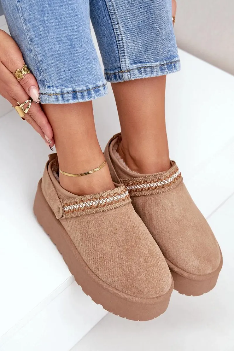 Śniegowce Damskie|Kapcie Klasyczne>Boto Śniegowce Z Ozdobnym Haftem Beżowe Selithria Beżowy