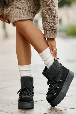 Śniegowce Damskie>Boto Śniegowce Z Wiązaniem Na Platformie Czarne Mavora Czarny