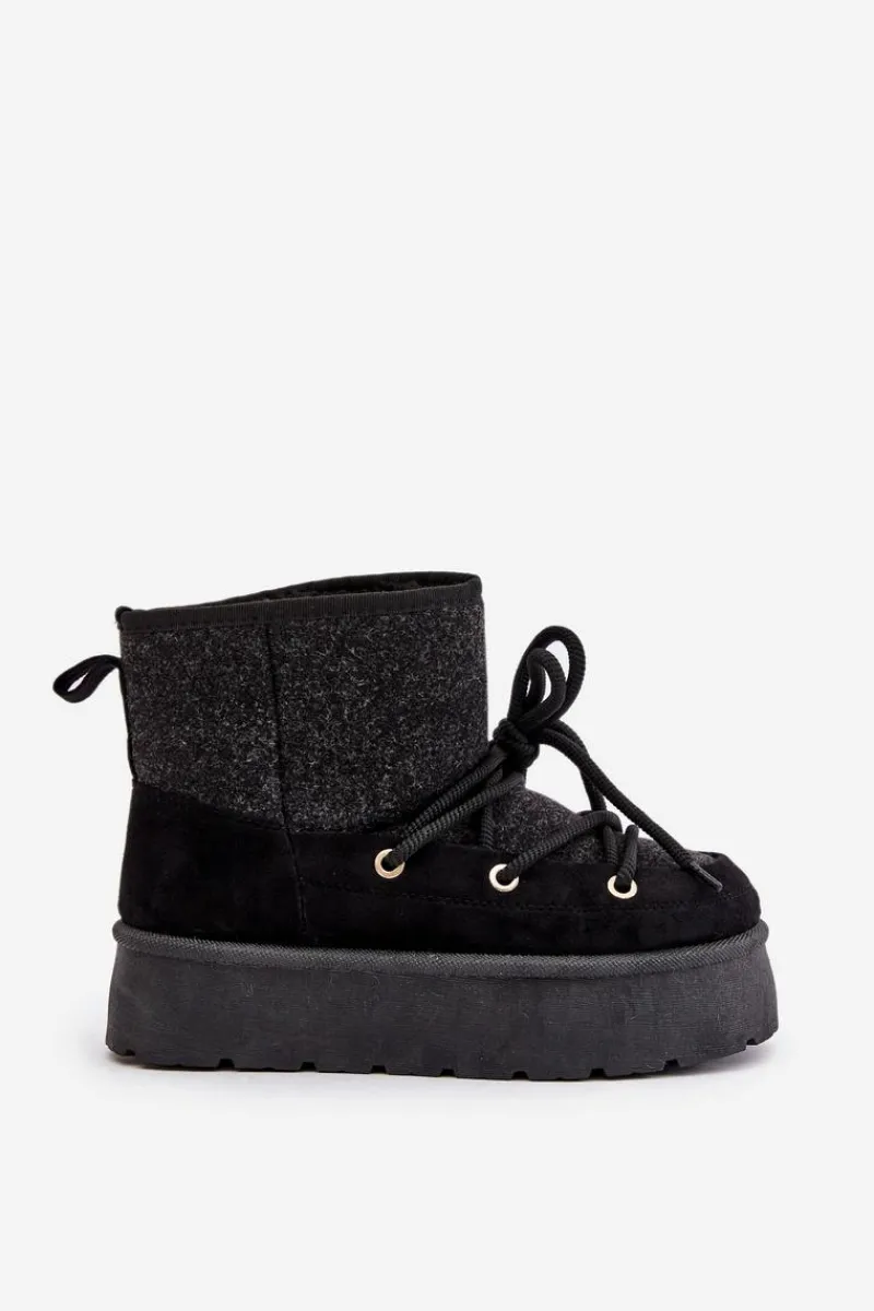 Śniegowce Damskie>Boto Śniegowce Z Wiązaniem Na Platformie Czarne Mavora Czarny
