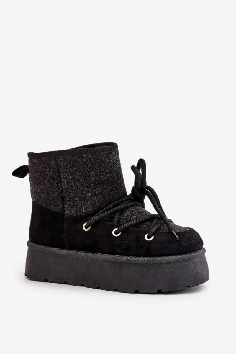 Śniegowce Damskie>Boto Śniegowce Z Wiązaniem Na Platformie Czarne Mavora Czarny