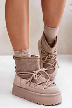 Sale Śniegowce Z Wiązaniem Na Platformie Beżowe Mavora Damskie Śniegowce Damskie