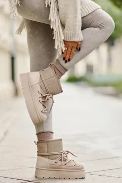 Sale Śniegowce Z Wiązaniem Na Platformie Beżowe Mavora Damskie Śniegowce Damskie