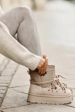 Sale Śniegowce Z Wiązaniem Na Platformie Beżowe Mavora Damskie Śniegowce Damskie