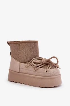 Sale Śniegowce Z Wiązaniem Na Platformie Beżowe Mavora Damskie Śniegowce Damskie