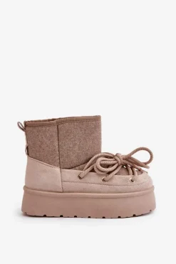 Sale Śniegowce Z Wiązaniem Na Platformie Beżowe Mavora Damskie Śniegowce Damskie