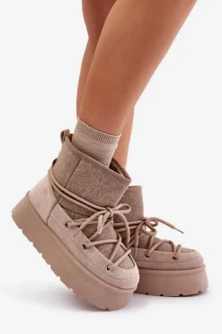 Sale Śniegowce Z Wiązaniem Na Platformie Beżowe Mavora Damskie Śniegowce Damskie