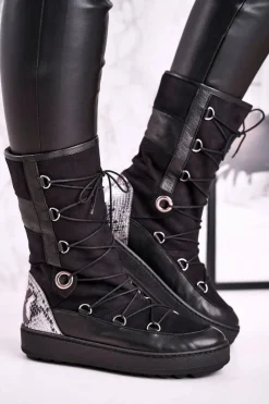 Botki Sznurowane|Czarne Botki>Laura Messi Śniegowce Zamszowe z Futerkiem Czarne 2054