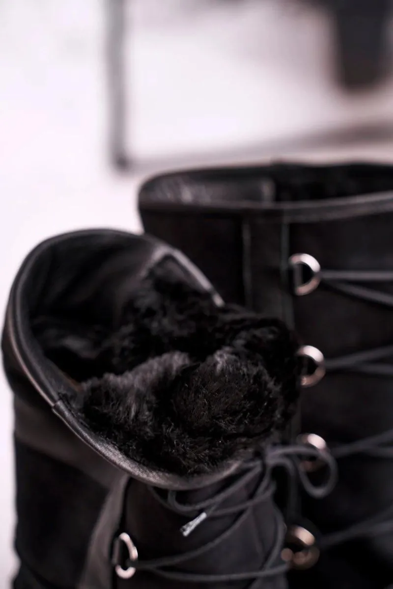 Botki Sznurowane|Czarne Botki>Laura Messi Śniegowce Zamszowe z Futerkiem Czarne 2054