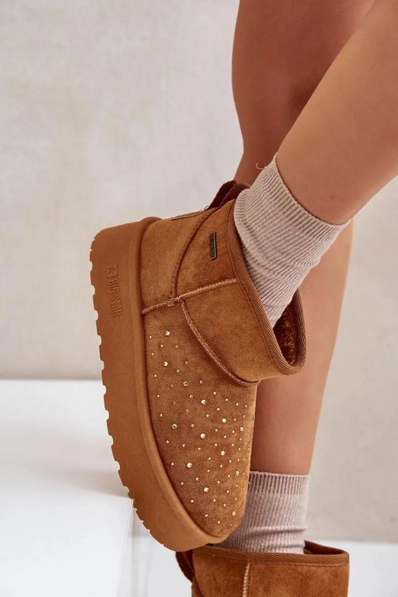 Śniegowce Damskie>Big Star Shoes Śniegowce Ze Zdobieniem Na Platformie Big Star OO274A104 Camel Brązowy