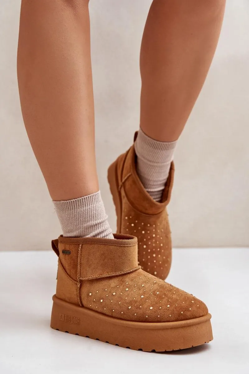 Śniegowce Damskie>Big Star Shoes Śniegowce Ze Zdobieniem Na Platformie Big Star OO274A104 Camel Brązowy