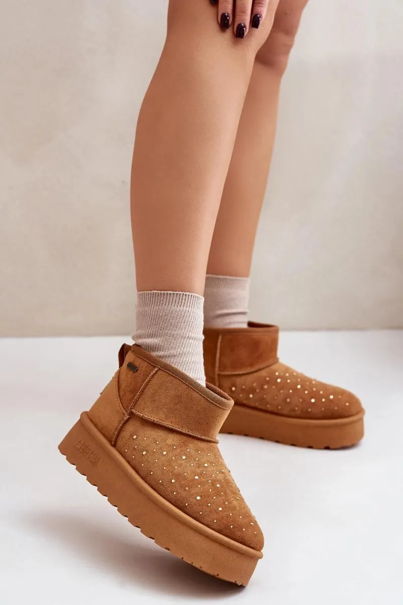 Śniegowce Damskie>Big Star Shoes Śniegowce Ze Zdobieniem Na Platformie Big Star OO274A104 Camel Brązowy